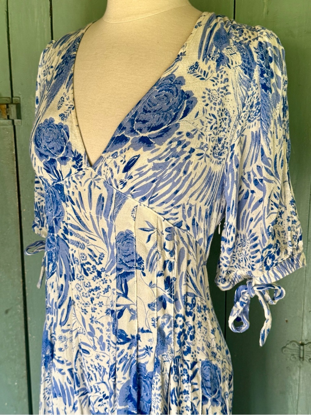FREE PEOPLE Floral Midi Bloused Tuck Pleated Asymmetrical Dress LkNew Sz 8